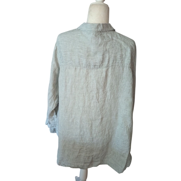 100% Linen Tunic Sage Lagenlook Oversized  Button-Up Shirt Roll Up Sleeves Sz 3x - Picture 3 of 9